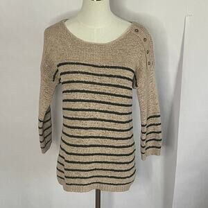 Jones New York Sport Womens Woven Striped Neutral Sweater Size L Coastal Grandma